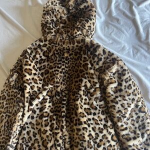 DKNY Girls Black/Leopard Reversible Full Zip Hooded Jacket